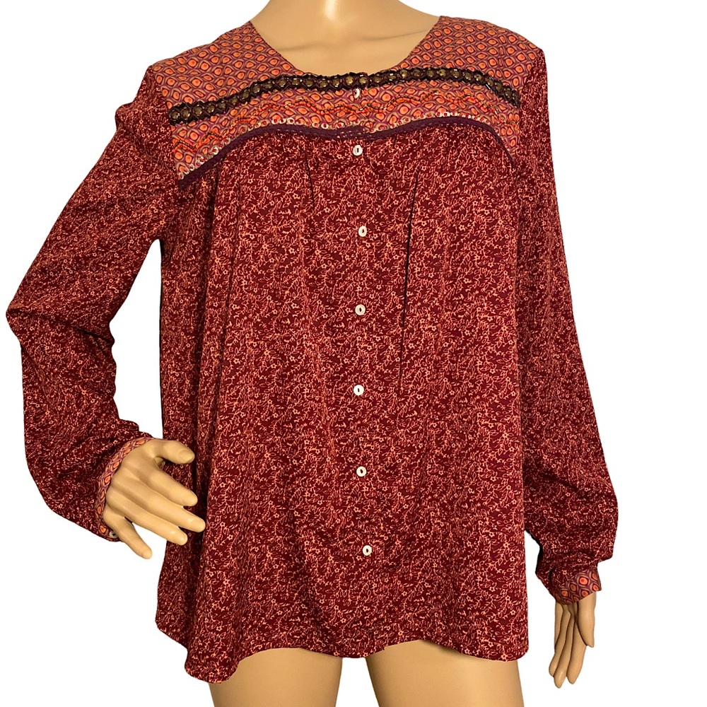 🆕 VANILLA STAR  | BEADED SOFT BUTTON DOWN BLOUSE  SZ XL